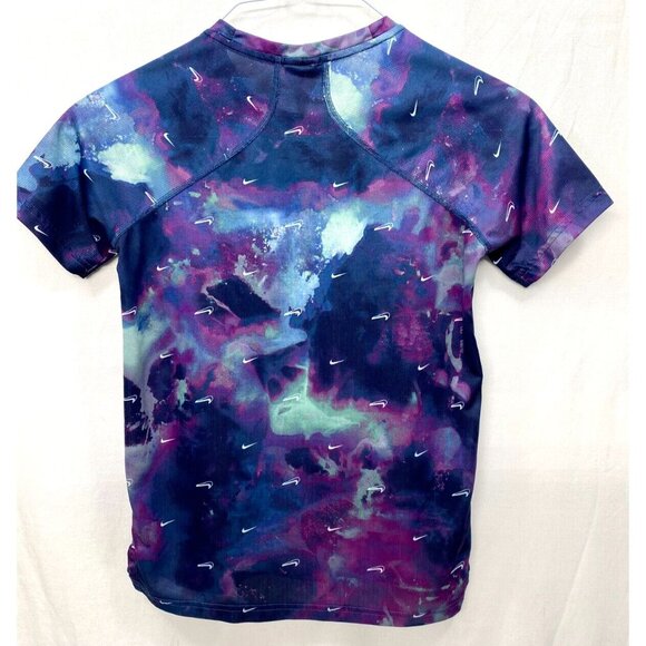 NIKE DRI-FIT Boys Blue Purple Green Logo Swoosh Short Sleeve T-Shirt Size M - Picture 4 of 6
